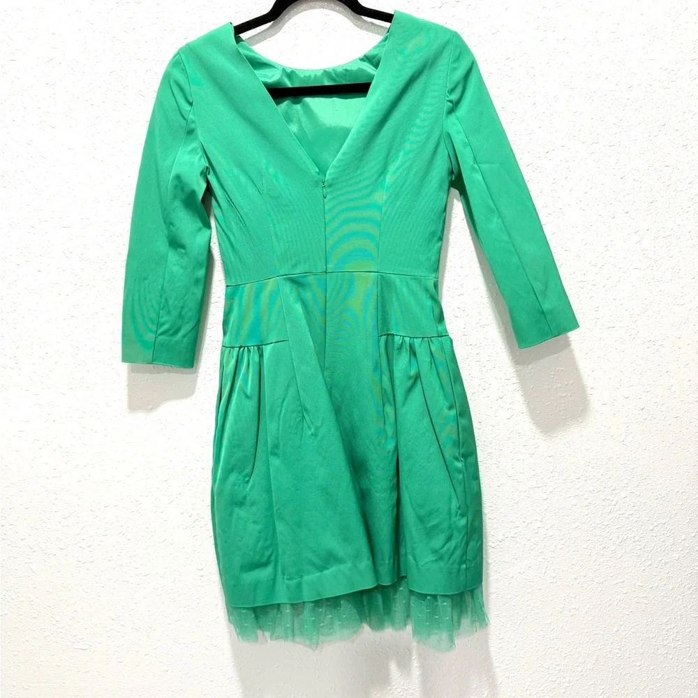 J. Crew 50 60s satin Green‎ bubble skirt 3/4 Sleeve Dress 2
